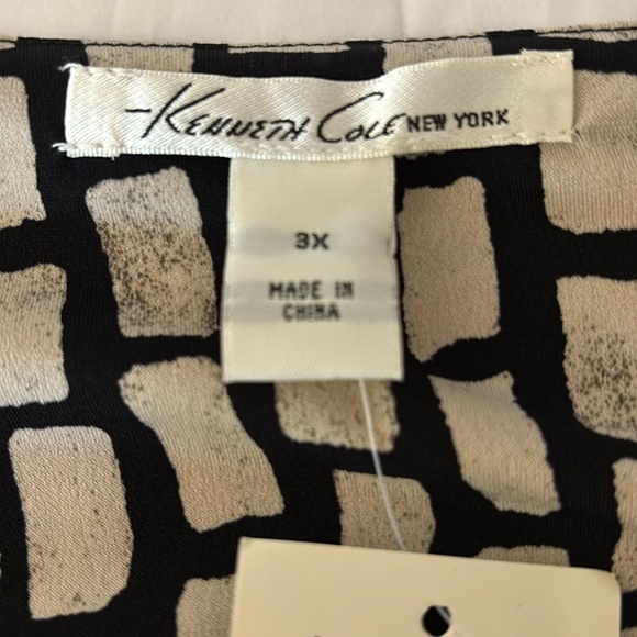 Kenneth Cole 3X Sleeveless Gathered Front Fitted Midi Dress Black Tan Print NWT - Picture 2 of 11